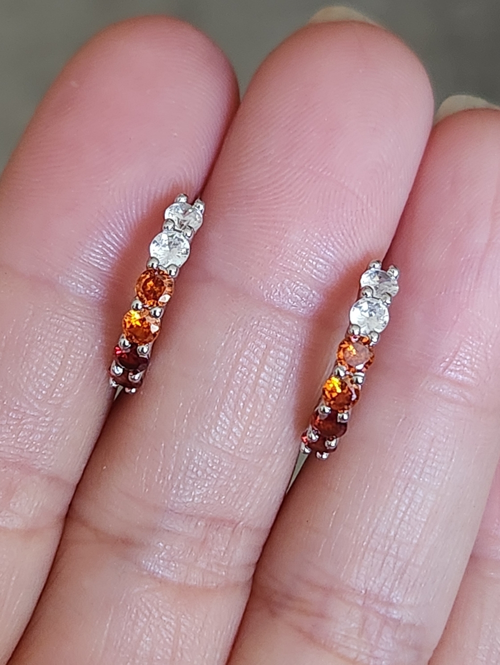 New 925 Silver Orange Sapphire Ruby Diamond Hoop Earrings for Women - Picture 6 of 11